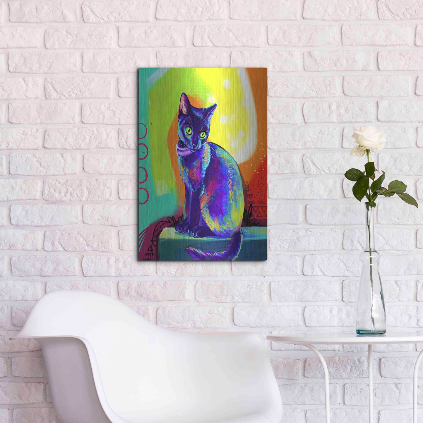 Luxe Metal Art 'Pop Art Black Cat' by Furbaby Affiliates, Metal Wall Art,16x24