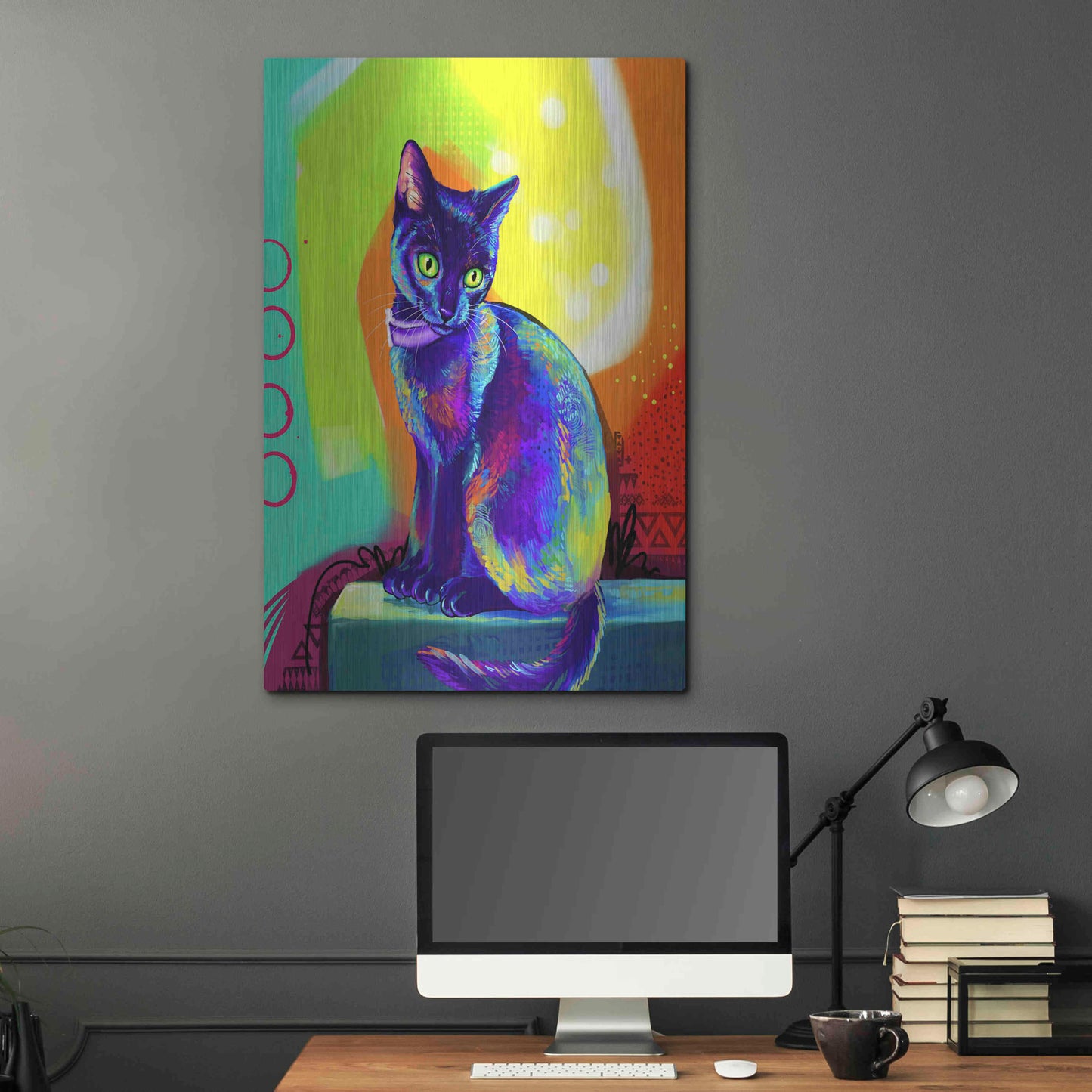 Luxe Metal Art 'Pop Art Black Cat' by Furbaby Affiliates, Metal Wall Art,24x36