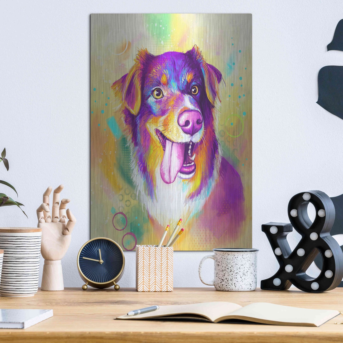 Luxe Metal Art 'Pop Art Australian Shepherd' by Furbaby Affiliates, Metal Wall Art,12x16