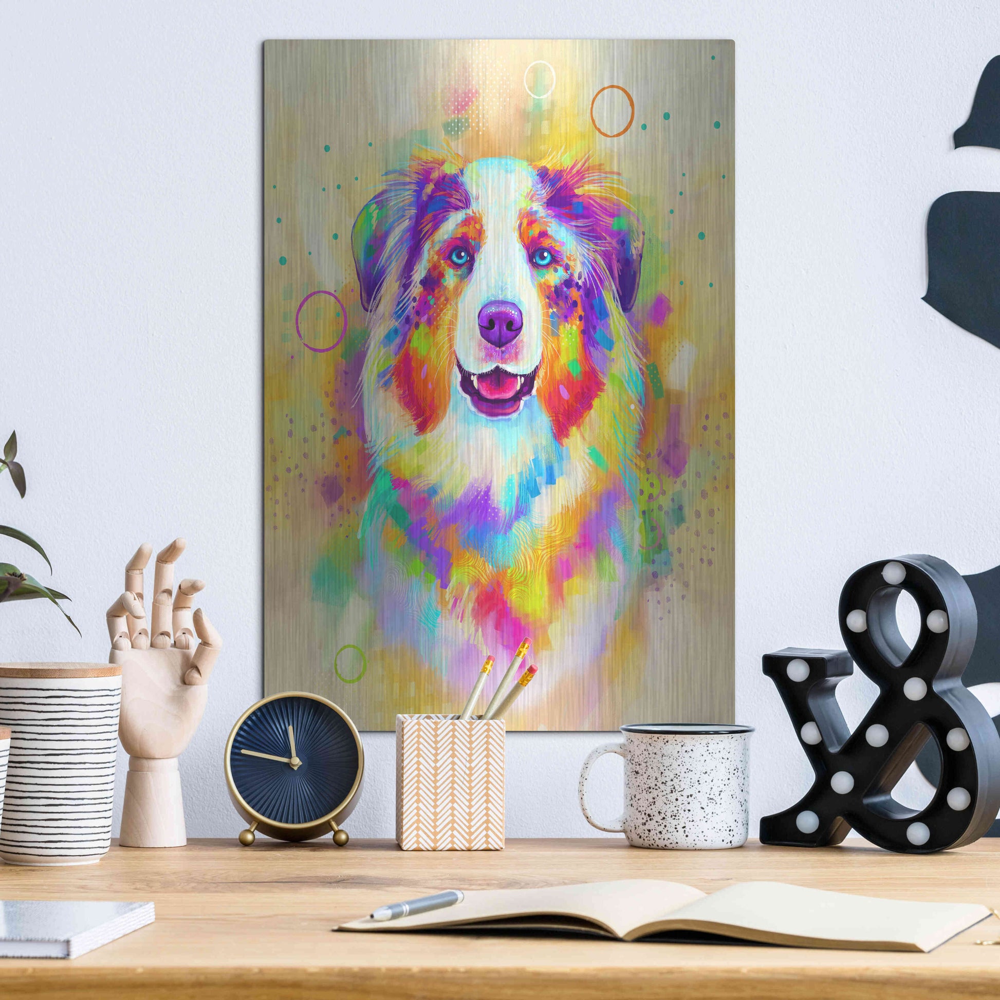 Luxe Metal Art 'Pop Art Australian Shepherd 4' by Furbaby Affiliates, Metal Wall Art,12x16