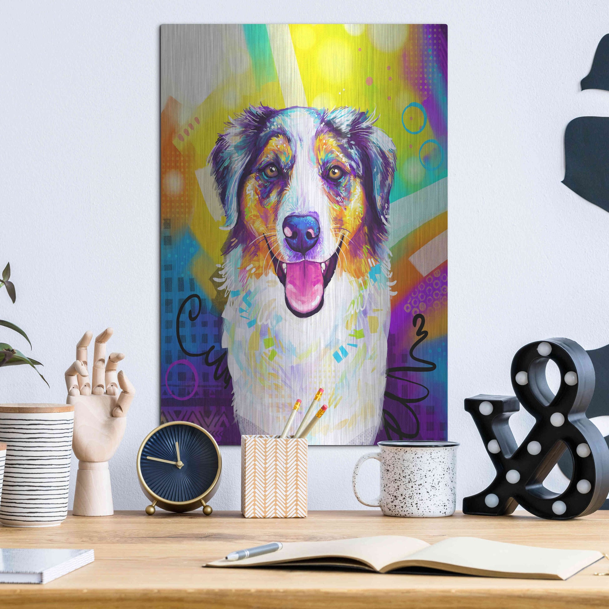 Luxe Metal Art 'Pop Art Australian Shepherd 2' by Furbaby Affiliates, Metal Wall Art,12x16