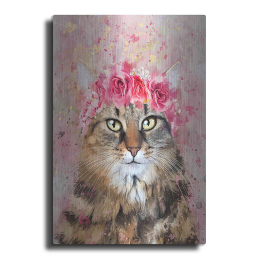 Luxe Metal Art 'Flower Crown Tabby Cat 5' by Furbaby Affiliates, Metal Wall Art