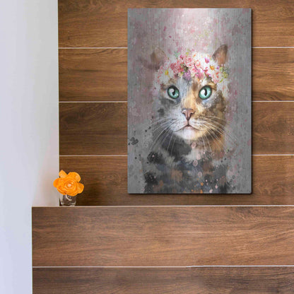 Luxe Metal Art 'Flower Crown Tabby Cat 3' by Furbaby Affiliates, Metal Wall Art,12x16