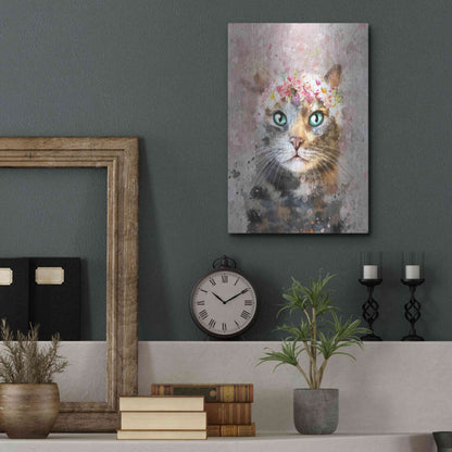Luxe Metal Art 'Flower Crown Tabby Cat 3' by Furbaby Affiliates, Metal Wall Art,12x16