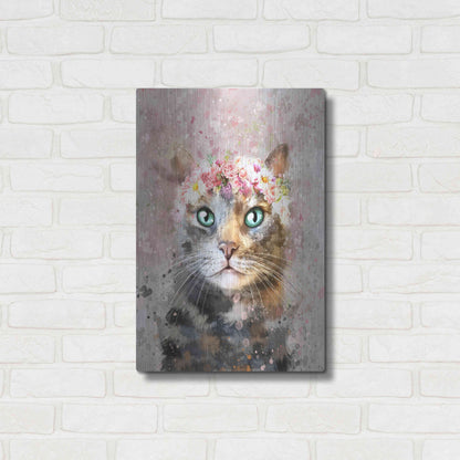 Luxe Metal Art 'Flower Crown Tabby Cat 3' by Furbaby Affiliates, Metal Wall Art,16x24