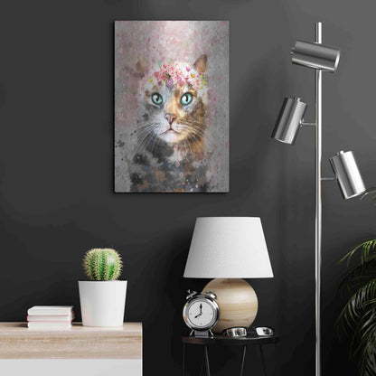 Luxe Metal Art 'Flower Crown Tabby Cat 3' by Furbaby Affiliates, Metal Wall Art,16x24