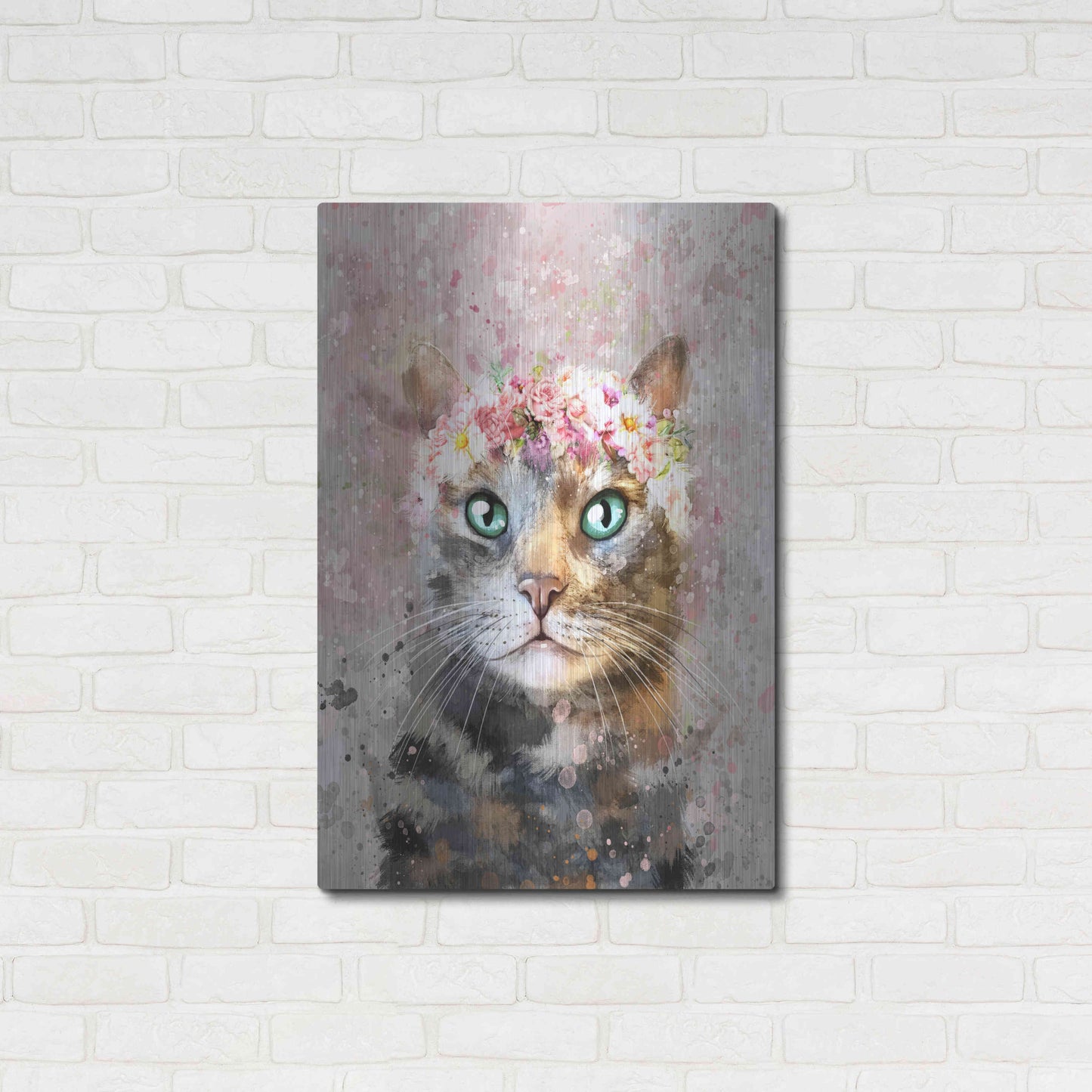 Luxe Metal Art 'Flower Crown Tabby Cat 3' by Furbaby Affiliates, Metal Wall Art,24x36