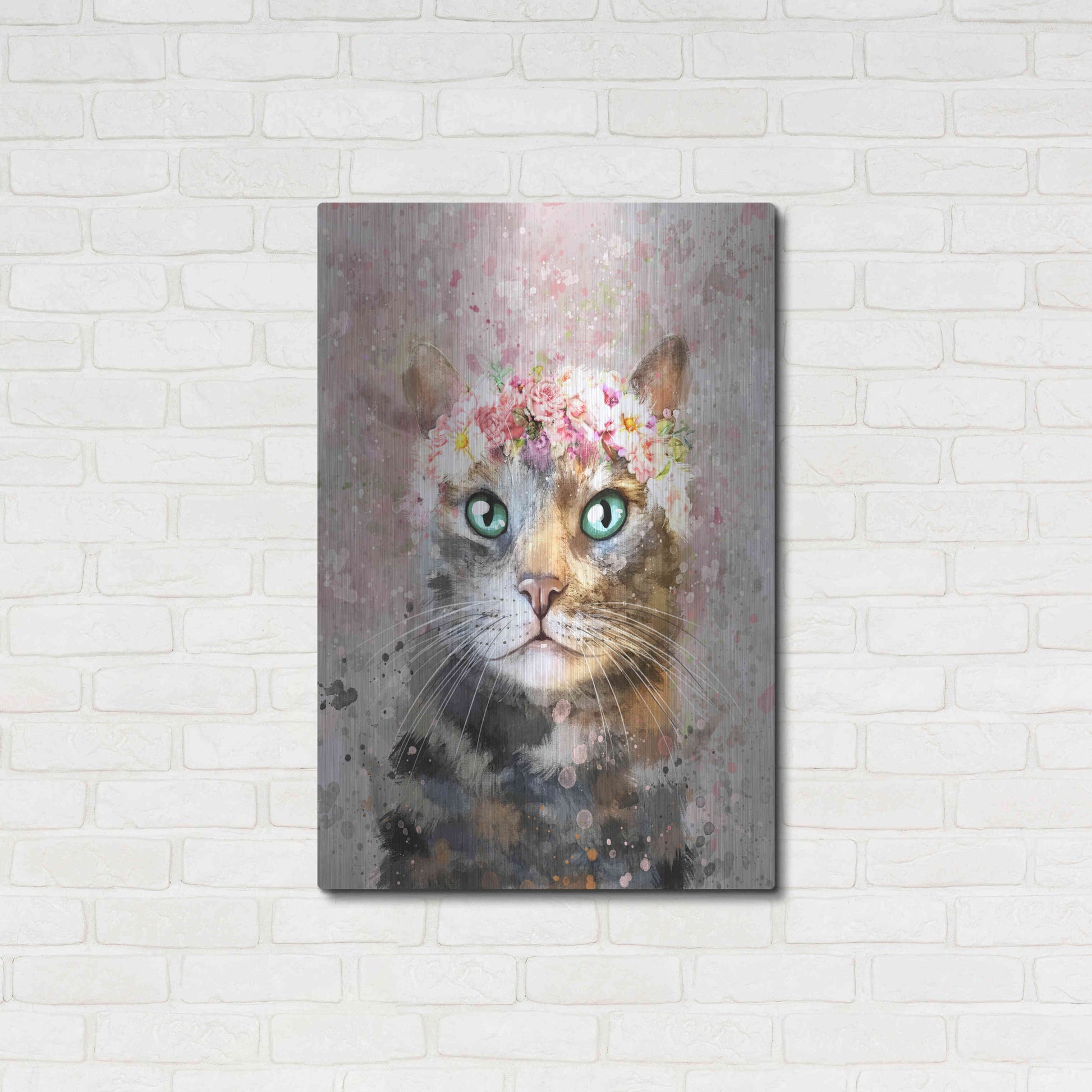 Luxe Metal Art 'Flower Crown Tabby Cat 3' by Furbaby Affiliates, Metal Wall Art,24x36