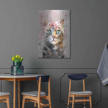 Luxe Metal Art 'Flower Crown Tabby Cat 3' by Furbaby Affiliates, Metal Wall Art,24x36