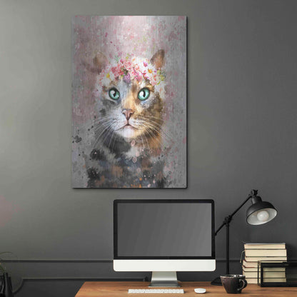 Luxe Metal Art 'Flower Crown Tabby Cat 3' by Furbaby Affiliates, Metal Wall Art,24x36