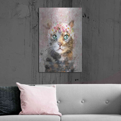 Luxe Metal Art 'Flower Crown Tabby Cat 3' by Furbaby Affiliates, Metal Wall Art,24x36