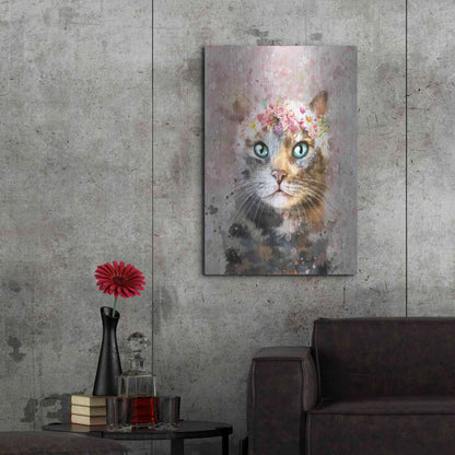 Luxe Metal Art 'Flower Crown Tabby Cat 3' by Furbaby Affiliates, Metal Wall Art,24x36