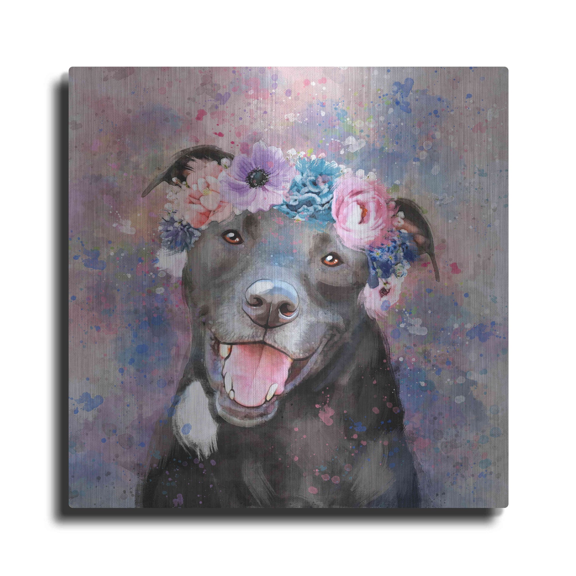 Luxe Metal Art 'Flower Crown Staffordshire Terrier' by Furbaby Affiliates, Metal Wall Art