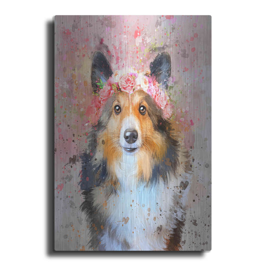 Luxe Metal Art 'Flower Crown Shetland Sheepdog 2' by Furbaby Affiliates, Metal Wall Art