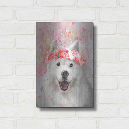 Luxe Metal Art 'Flower Crown Samoyed' by Furbaby Affiliates, Metal Wall Art,12x16