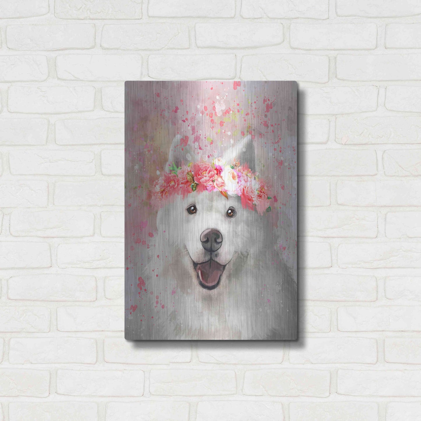 Luxe Metal Art 'Flower Crown Samoyed' by Furbaby Affiliates, Metal Wall Art,16x24