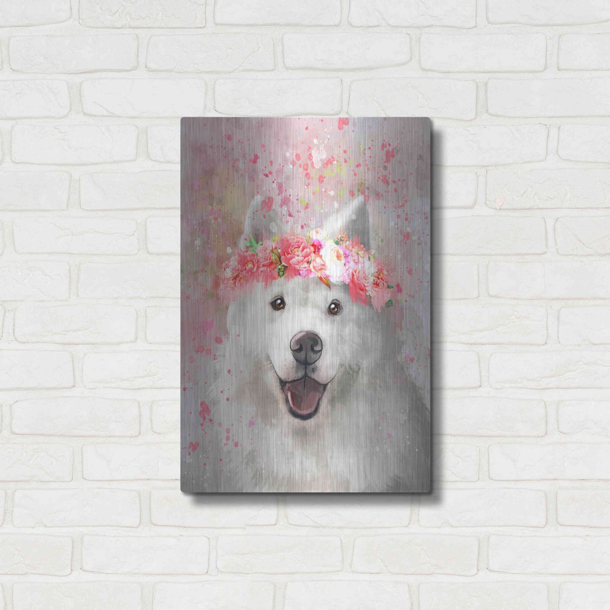 Luxe Metal Art 'Flower Crown Samoyed' by Furbaby Affiliates, Metal Wall Art,16x24