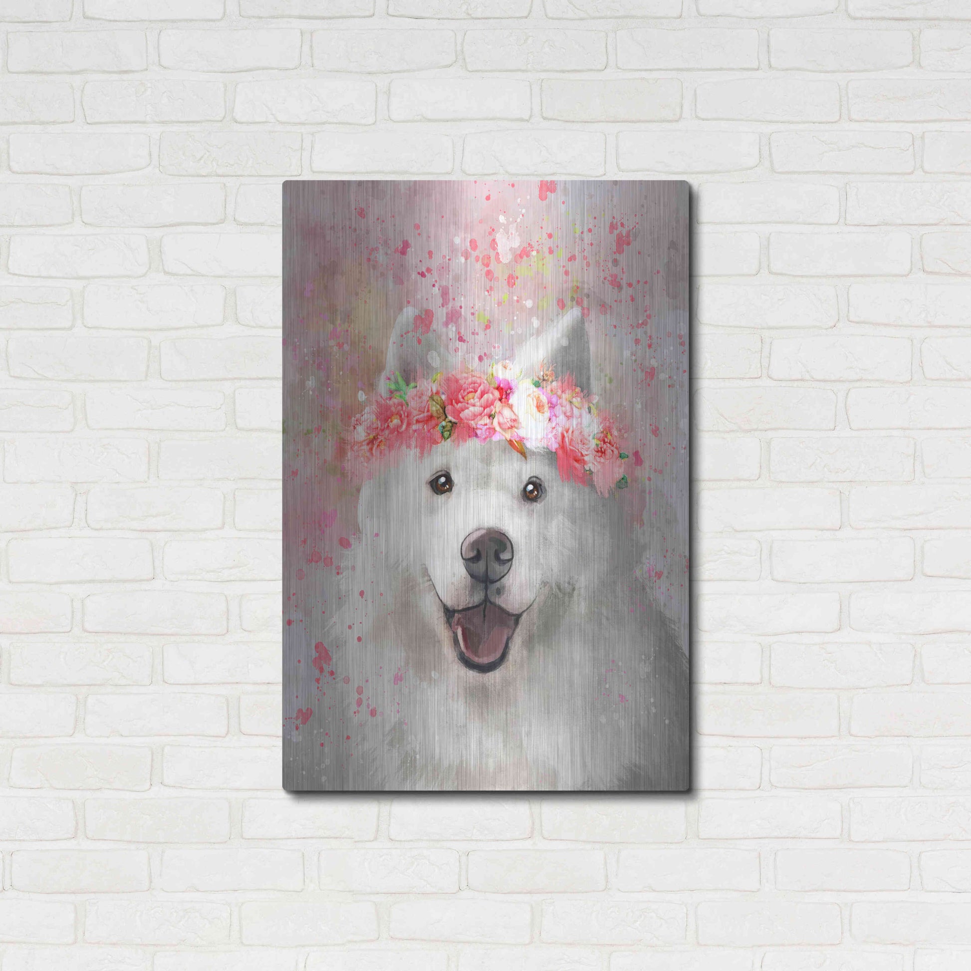 Luxe Metal Art 'Flower Crown Samoyed' by Furbaby Affiliates, Metal Wall Art,24x36