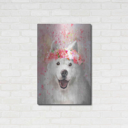 Luxe Metal Art 'Flower Crown Samoyed' by Furbaby Affiliates, Metal Wall Art,24x36