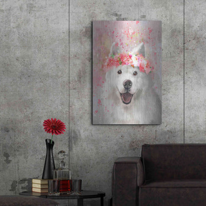 Luxe Metal Art 'Flower Crown Samoyed' by Furbaby Affiliates, Metal Wall Art,24x36