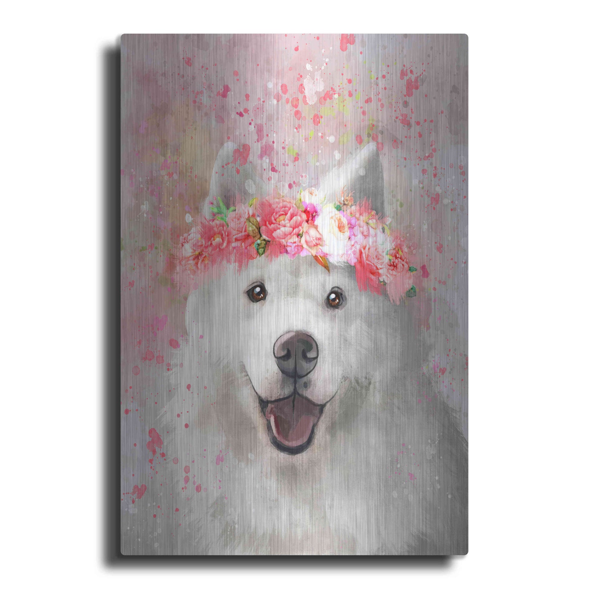 Luxe Metal Art 'Flower Crown Samoyed' by Furbaby Affiliates, Metal Wall Art