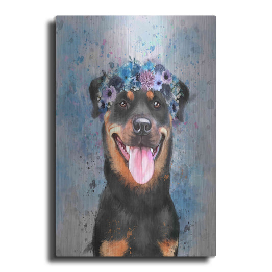 Luxe Metal Art 'Flower Crown Rottweiler' by Furbaby Affiliates, Metal Wall Art
