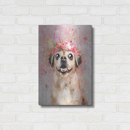 Luxe Metal Art 'Flower Crown Puggle' by Furbaby Affiliates, Metal Wall Art,16x24