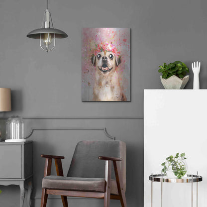 Luxe Metal Art 'Flower Crown Puggle' by Furbaby Affiliates, Metal Wall Art,16x24