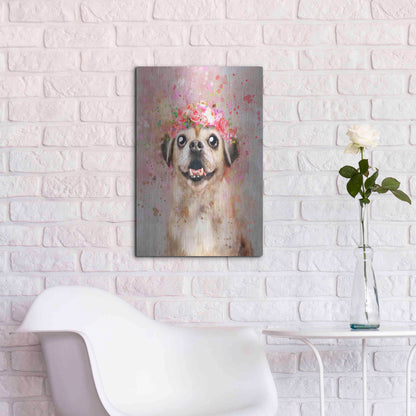 Luxe Metal Art 'Flower Crown Puggle' by Furbaby Affiliates, Metal Wall Art,16x24