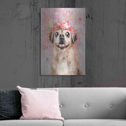 Luxe Metal Art 'Flower Crown Puggle' by Furbaby Affiliates, Metal Wall Art,24x36