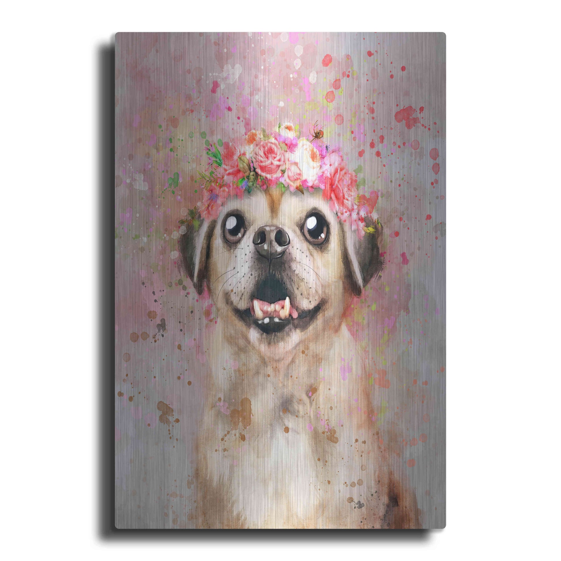 Luxe Metal Art 'Flower Crown Puggle' by Furbaby Affiliates, Metal Wall Art