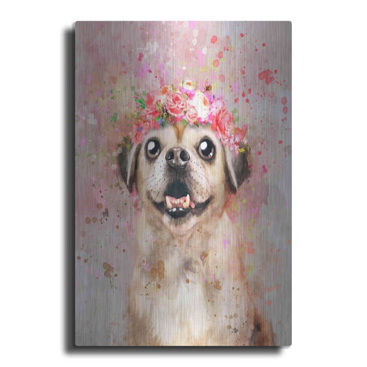 Luxe Metal Art 'Flower Crown Puggle' by Furbaby Affiliates, Metal Wall Art