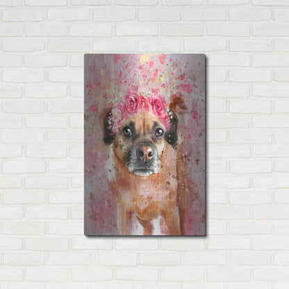 Luxe Metal Art 'Flower Crown Puggle 2' by Furbaby Affiliates, Metal Wall Art,24x36