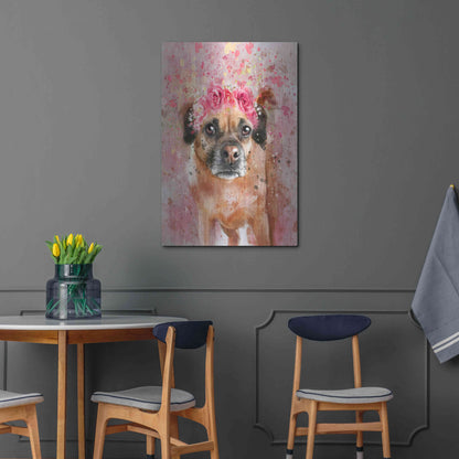 Luxe Metal Art 'Flower Crown Puggle 2' by Furbaby Affiliates, Metal Wall Art,24x36