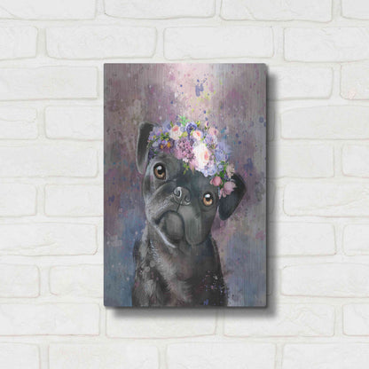 Luxe Metal Art 'Flower Crown Pug' by Furbaby Affiliates, Metal Wall Art,12x16