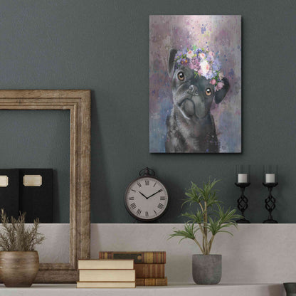 Luxe Metal Art 'Flower Crown Pug' by Furbaby Affiliates, Metal Wall Art,12x16