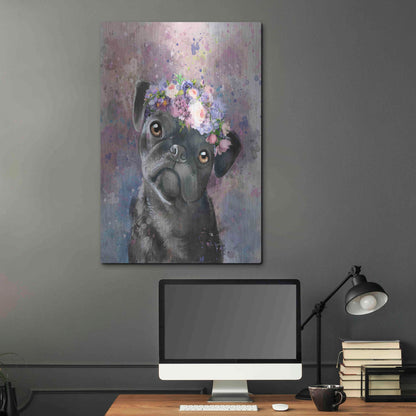 Luxe Metal Art 'Flower Crown Pug' by Furbaby Affiliates, Metal Wall Art,24x36