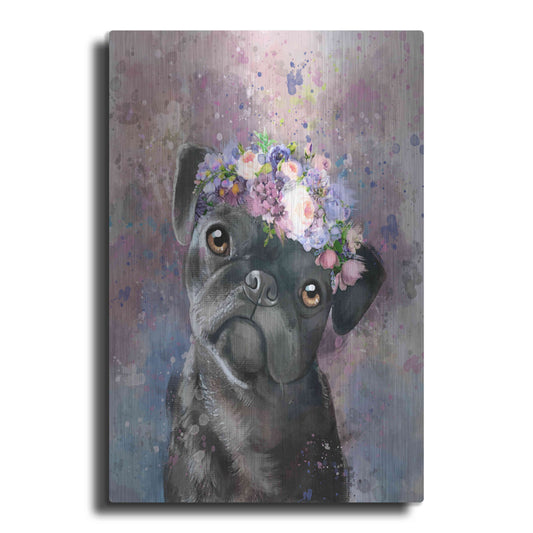 Luxe Metal Art 'Flower Crown Pug' by Furbaby Affiliates, Metal Wall Art