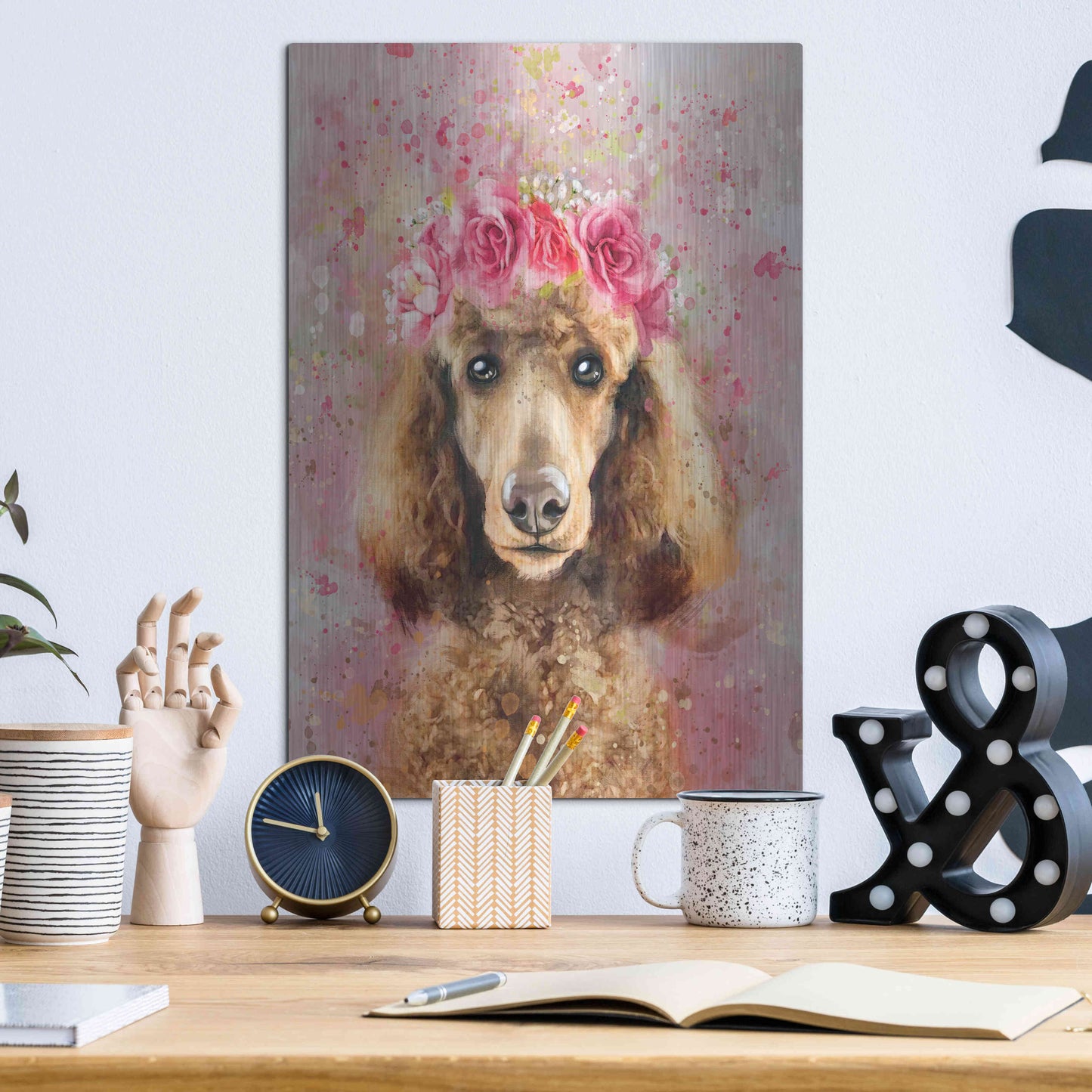 Luxe Metal Art 'Flower Crown Poodle' by Furbaby Affiliates, Metal Wall Art,12x16