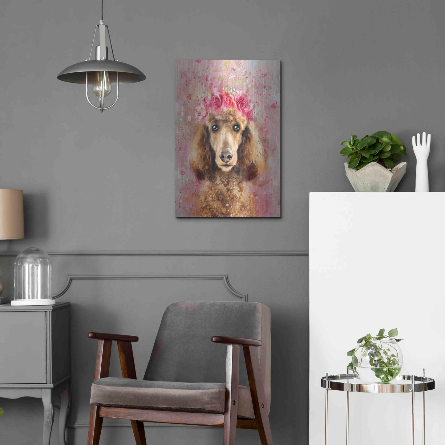 Luxe Metal Art 'Flower Crown Poodle' by Furbaby Affiliates, Metal Wall Art,16x24