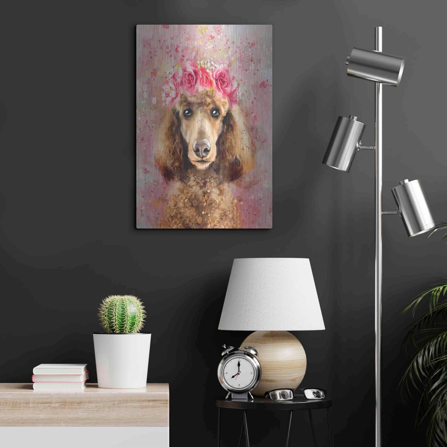 Luxe Metal Art 'Flower Crown Poodle' by Furbaby Affiliates, Metal Wall Art,16x24