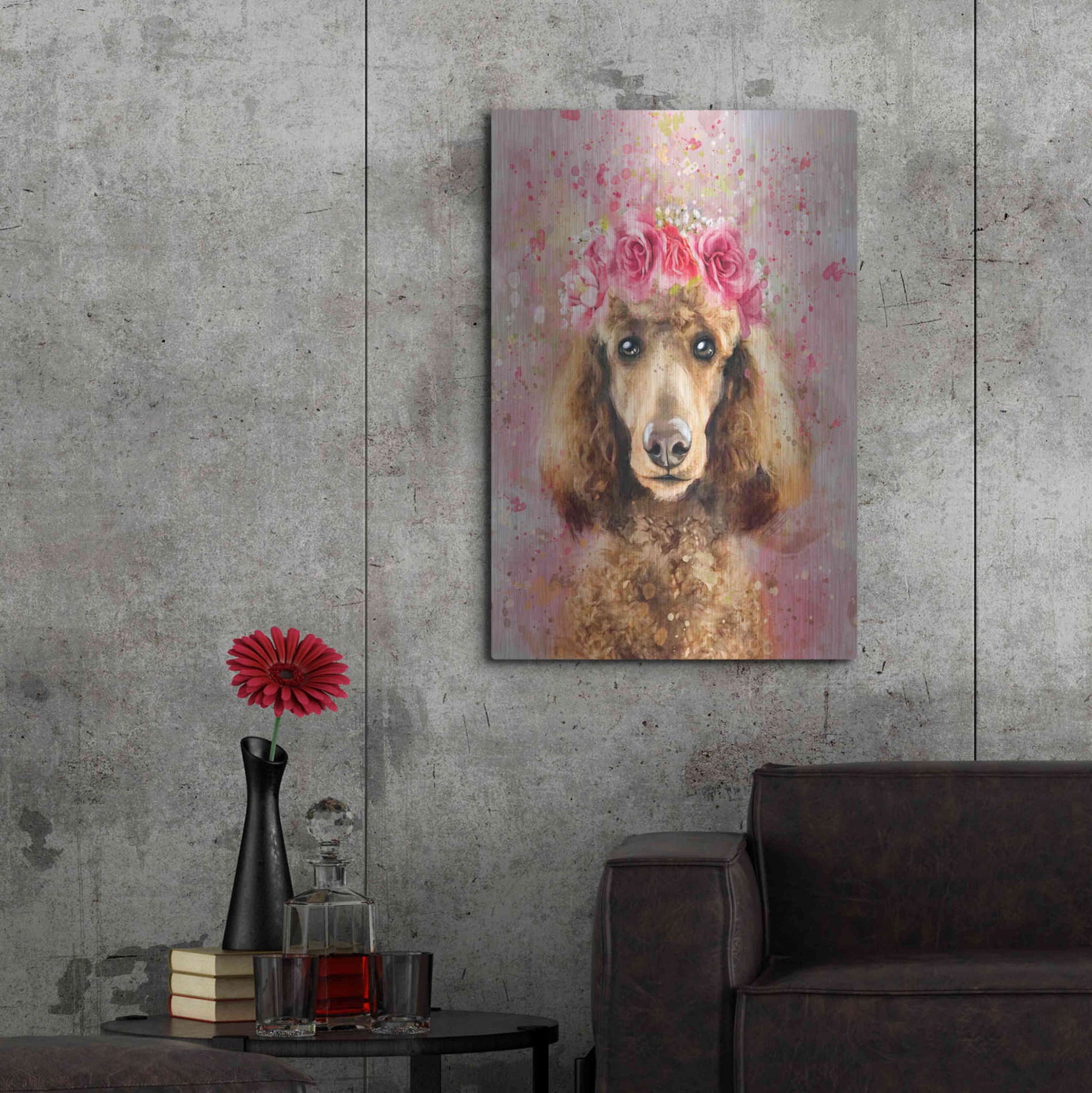 Luxe Metal Art 'Flower Crown Poodle' by Furbaby Affiliates, Metal Wall Art,24x36