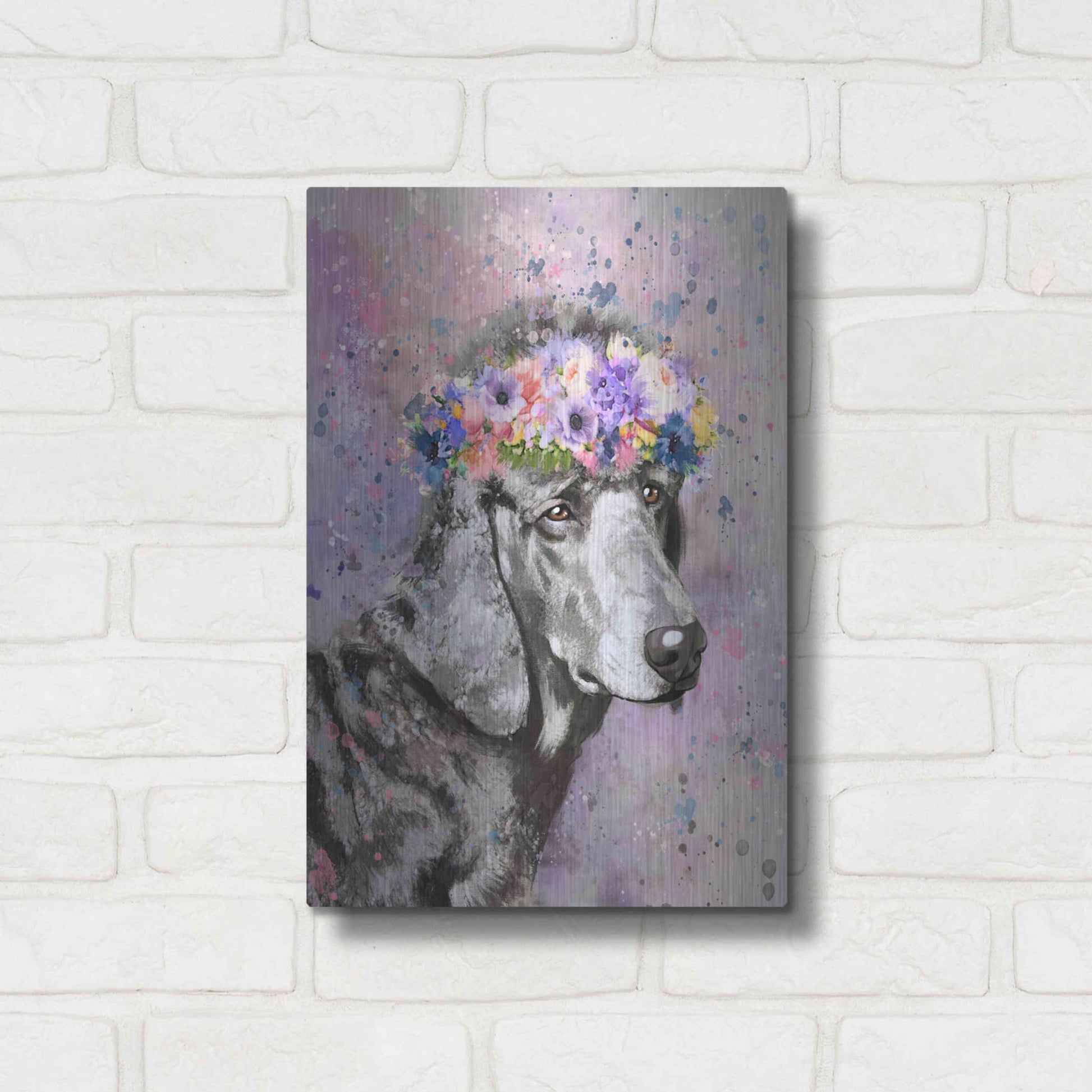 Luxe Metal Art 'Flower Crown Poodle 2' by Furbaby Affiliates, Metal Wall Art,12x16