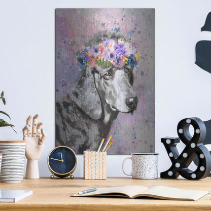 Luxe Metal Art 'Flower Crown Poodle 2' by Furbaby Affiliates, Metal Wall Art,12x16