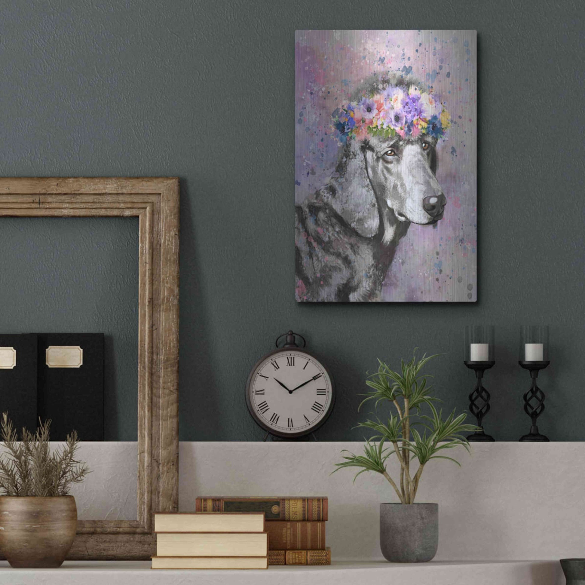 Luxe Metal Art 'Flower Crown Poodle 2' by Furbaby Affiliates, Metal Wall Art,12x16