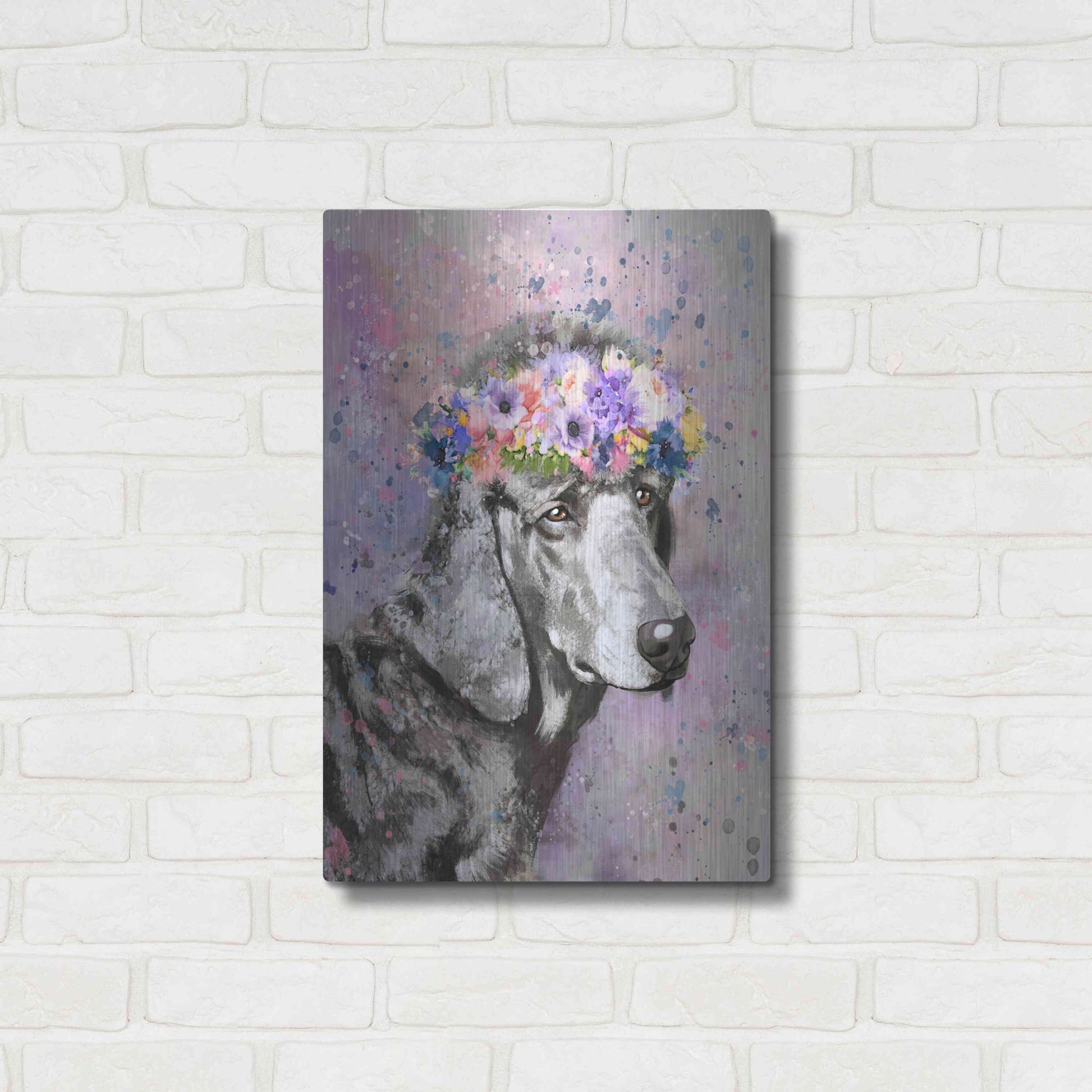 Luxe Metal Art 'Flower Crown Poodle 2' by Furbaby Affiliates, Metal Wall Art,16x24