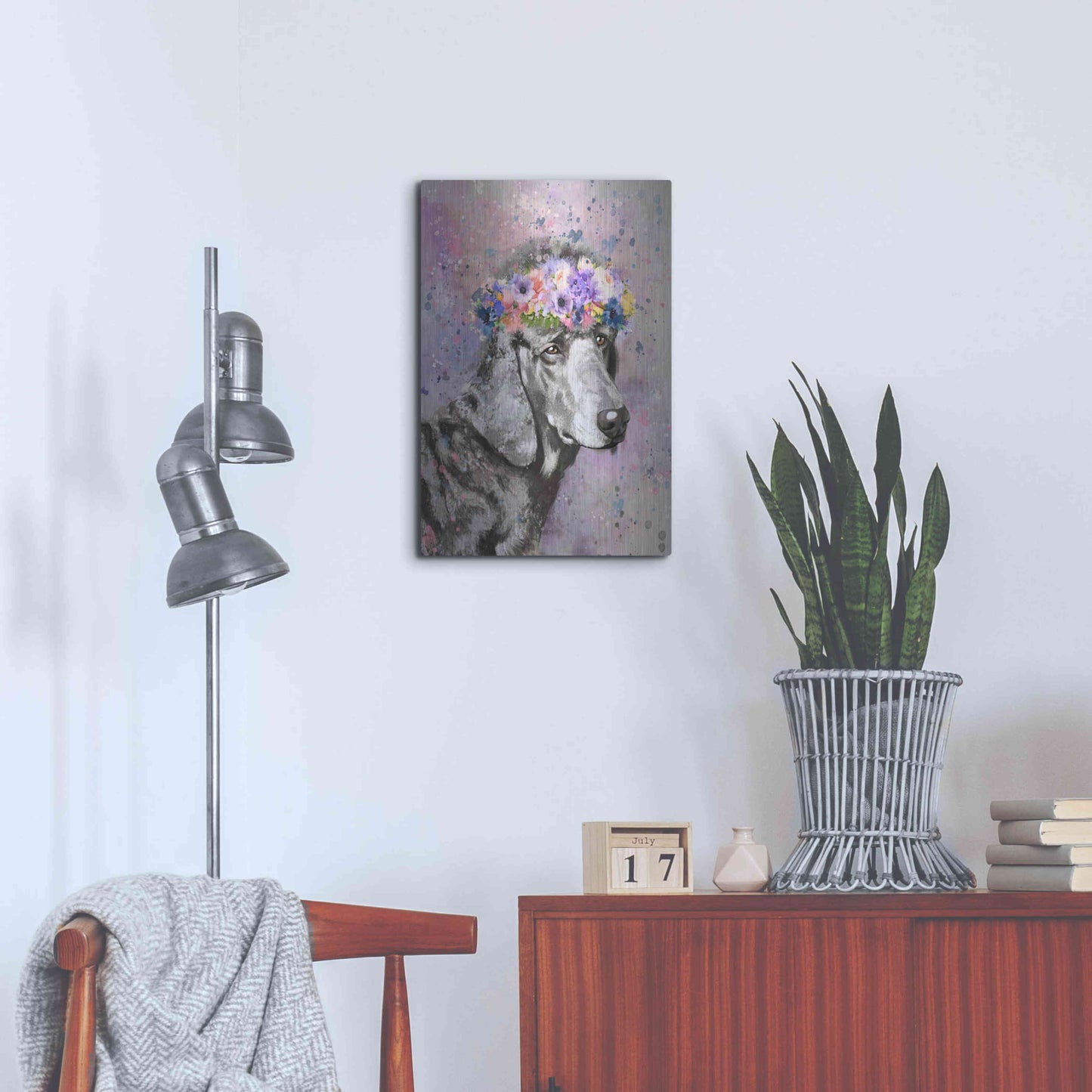 Luxe Metal Art 'Flower Crown Poodle 2' by Furbaby Affiliates, Metal Wall Art,16x24