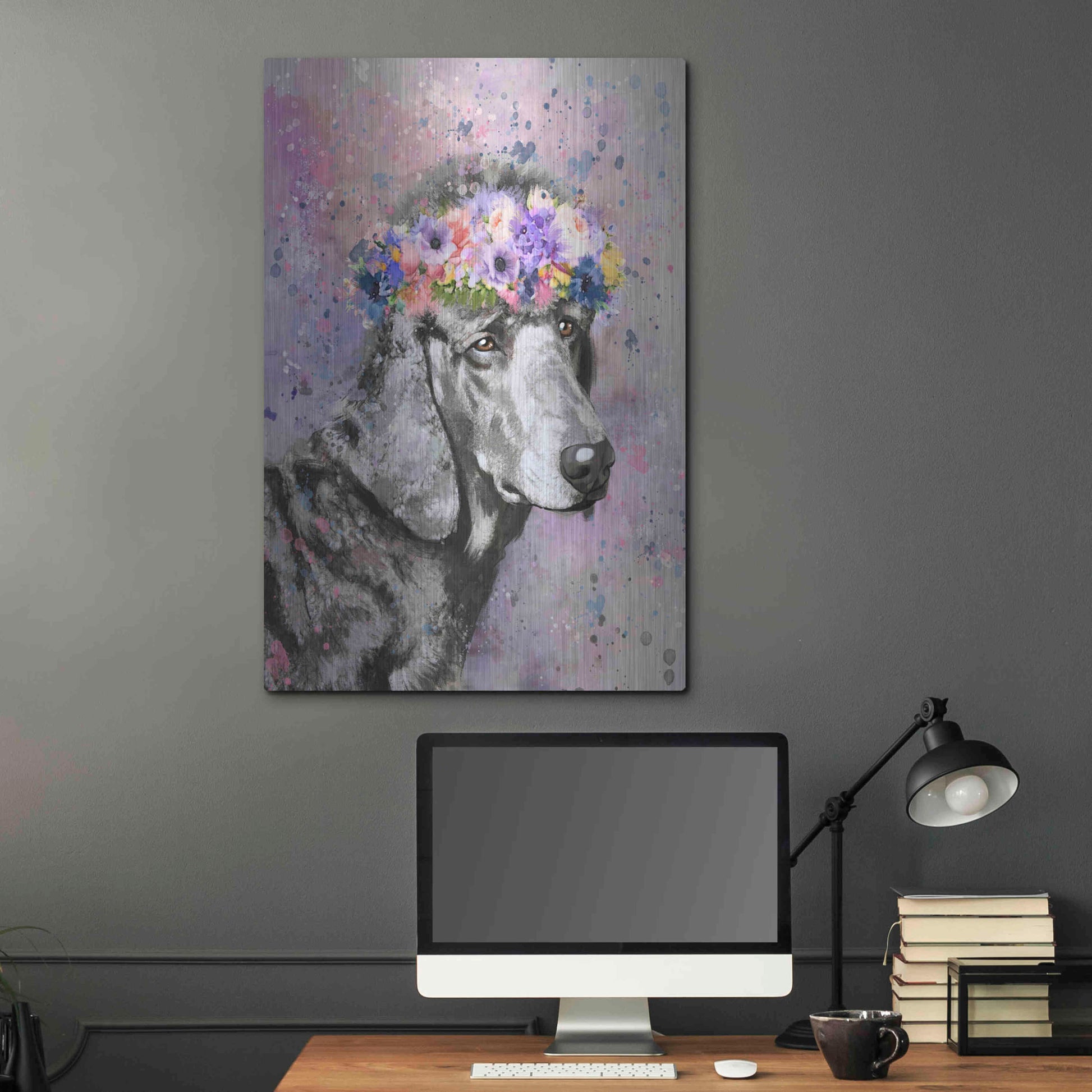 Luxe Metal Art 'Flower Crown Poodle 2' by Furbaby Affiliates, Metal Wall Art,24x36