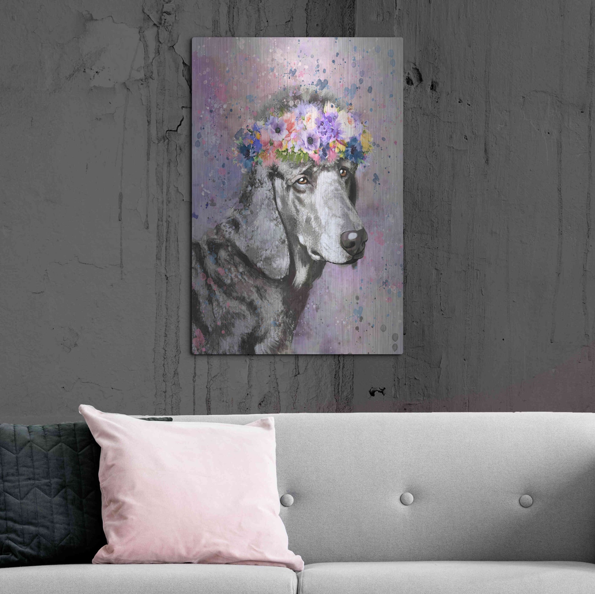 Luxe Metal Art 'Flower Crown Poodle 2' by Furbaby Affiliates, Metal Wall Art,24x36