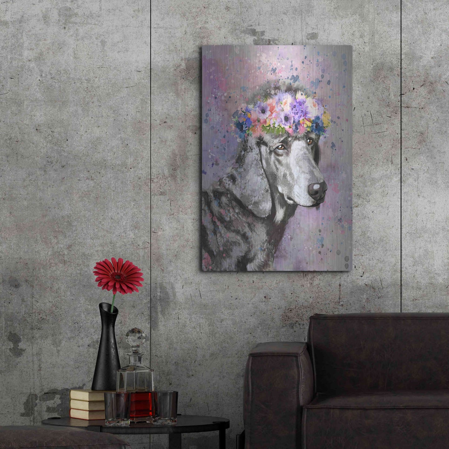 Luxe Metal Art 'Flower Crown Poodle 2' by Furbaby Affiliates, Metal Wall Art,24x36